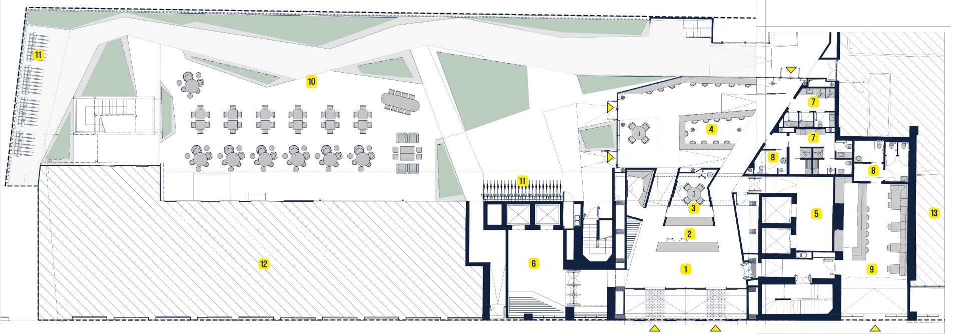 Planimetria giardini interni, reception, uffici eleven piano terra